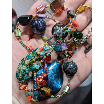 Rainbow Aristic Beaded Mixed Material Station Necklace