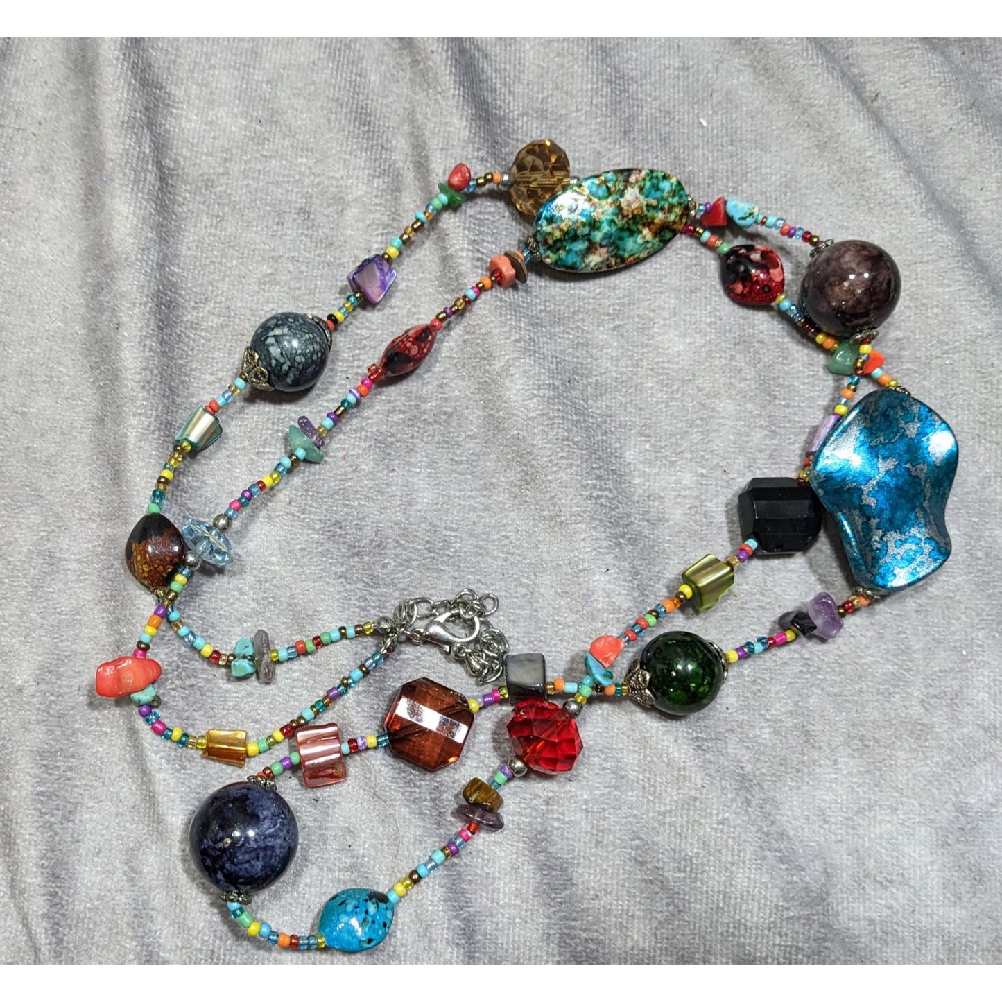 Rainbow Aristic Beaded Mixed Material Station Necklace