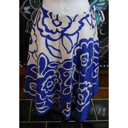 Apollo Blue And White Floral Midi Skirt