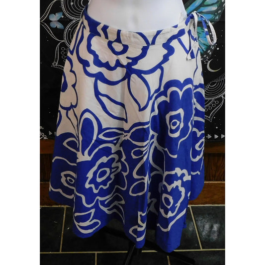 Apollo Blue And White Floral Midi Skirt