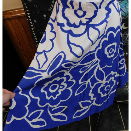 Apollo Blue And White Floral Midi Skirt