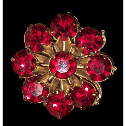 Vintage Vampire Red And Gold Tone Floral Gemmed Brooch