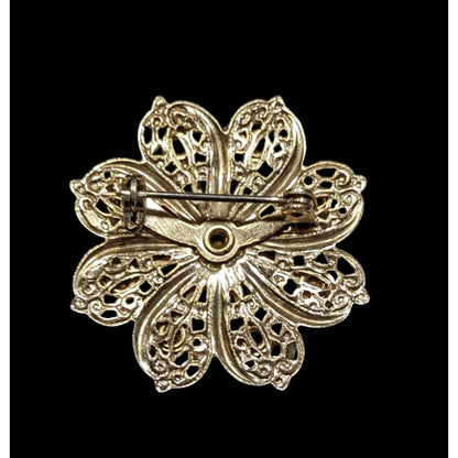 Vintage Vampire Red And Gold Tone Floral Gemmed Brooch