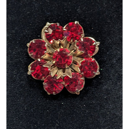Vintage Vampire Red And Gold Tone Floral Gemmed Brooch