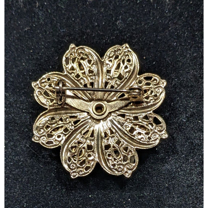 Vintage Vampire Red And Gold Tone Floral Gemmed Brooch