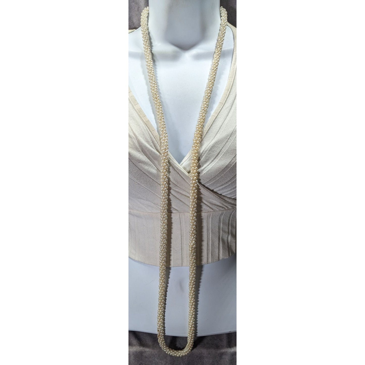 Vintage Elegant Faux Pearl Beaded Rope Necklace