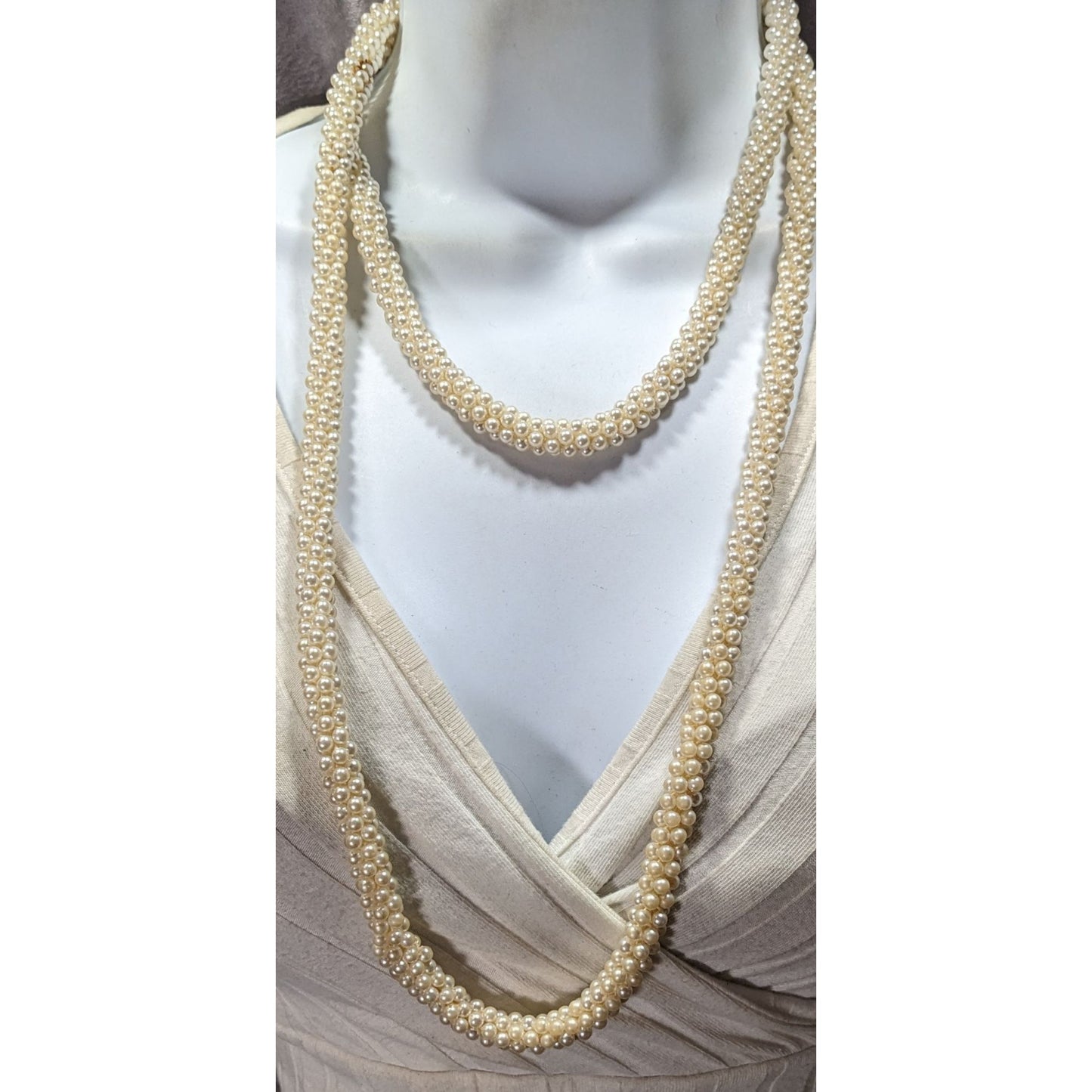 Vintage Elegant Faux Pearl Beaded Rope Necklace
