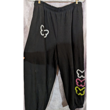 No Boundaries Black Joggers With Colorful Butterfly Designs XL 27" Inseam Elastic Waist Teen Girls