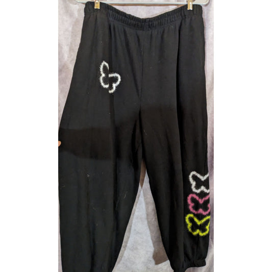 No Boundaries Black Joggers With Colorful Butterfly Designs XL 27" Inseam Elastic Waist Teen Girls