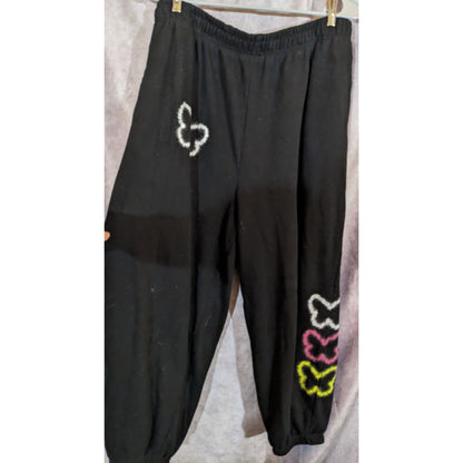 No Boundaries Black Joggers With Colorful Butterfly Designs XL 27" Inseam Elastic Waist Teen Girls