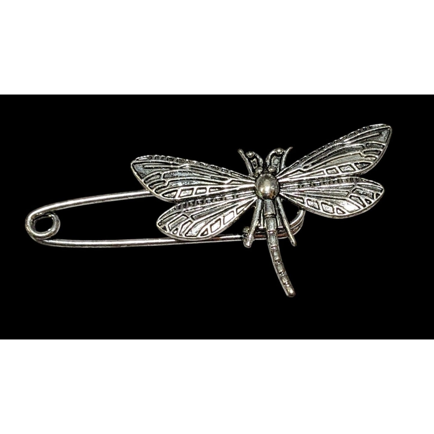 Silver Tone Dragonfly  Safety Pin Brooch