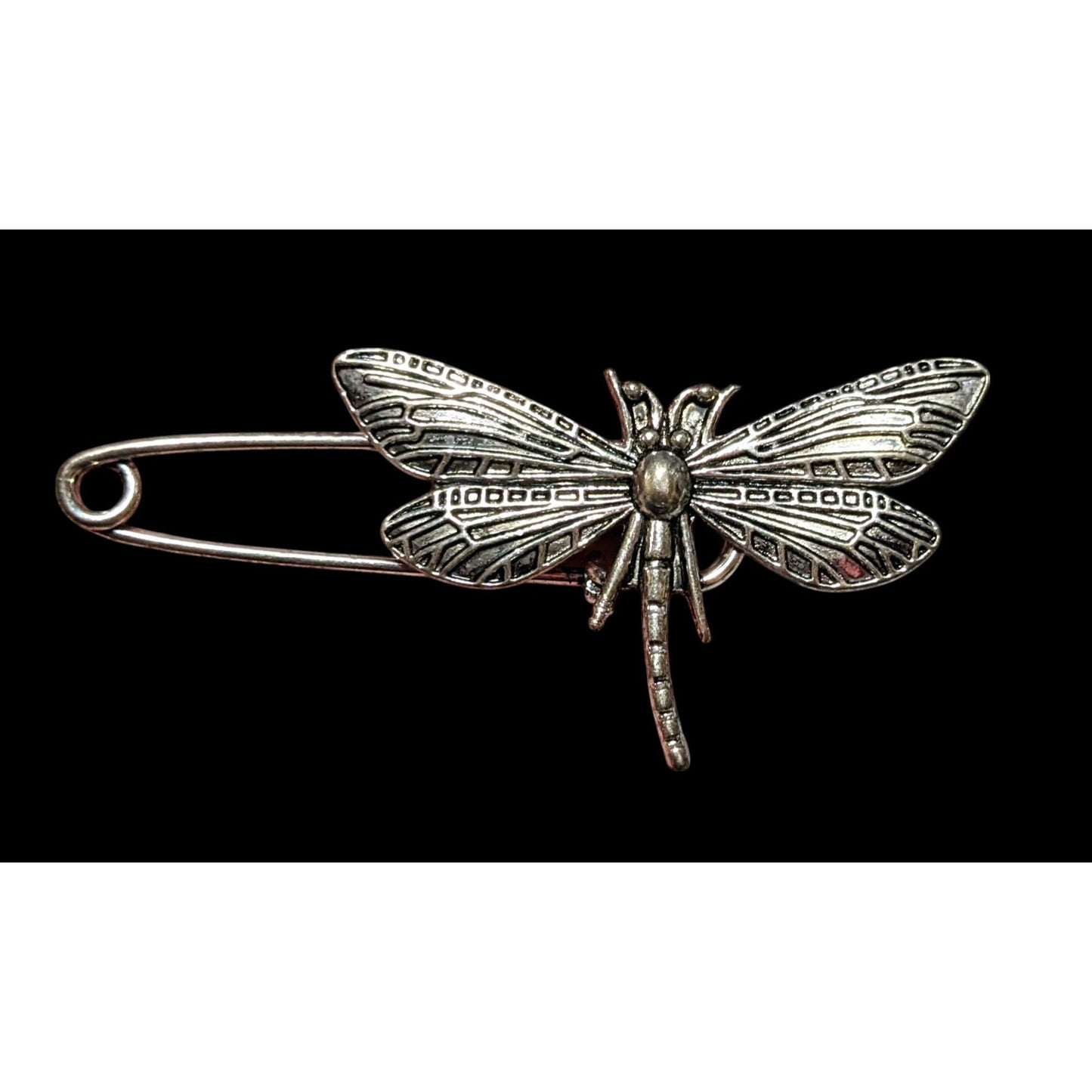 Silver Tone Dragonfly  Safety Pin Brooch