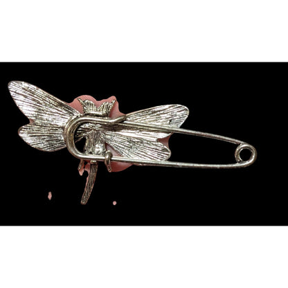 Silver Tone Dragonfly  Safety Pin Brooch