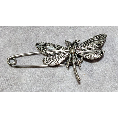 Silver Tone Dragonfly  Safety Pin Brooch