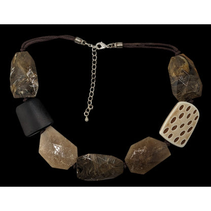 Chunky Bohemian Statement Necklace With Brown And Cream Simulated Stones