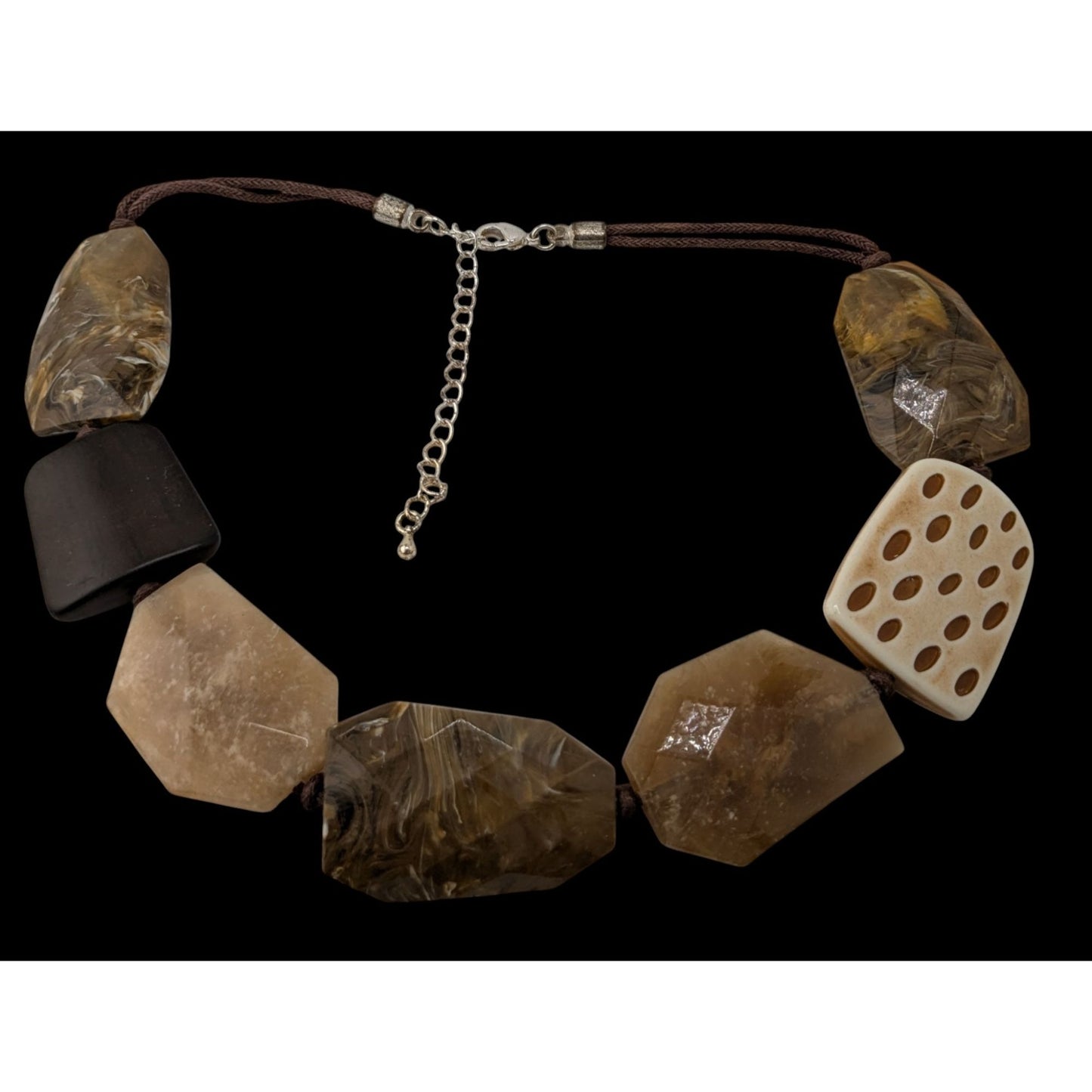 Chunky Bohemian Statement Necklace With Brown And Cream Simulated Stones
