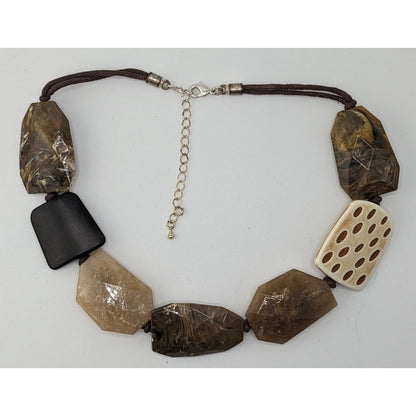 Chunky Bohemian Statement Necklace With Brown And Cream Simulated Stones