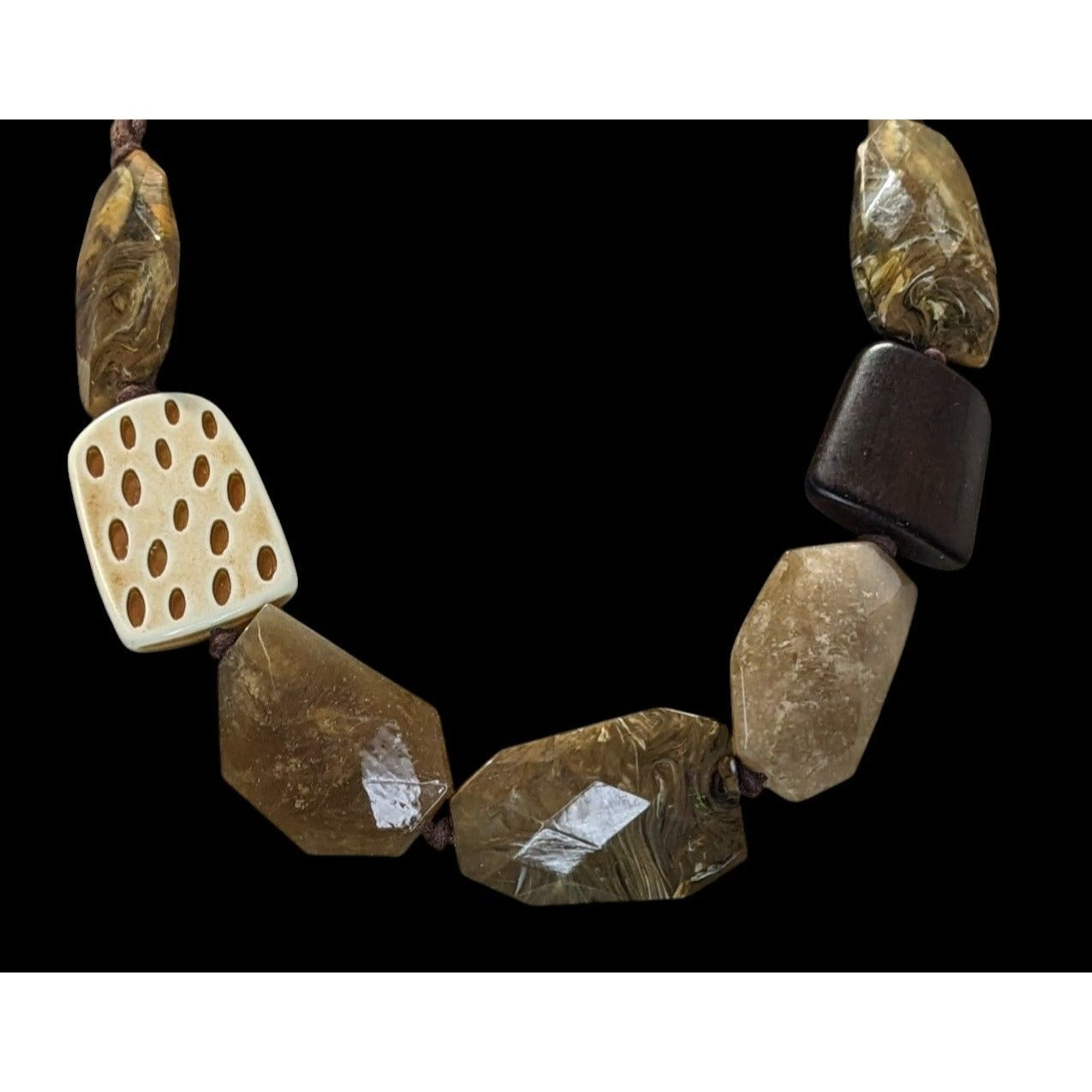 Chunky Bohemian Statement Necklace With Brown And Cream Simulated Stones