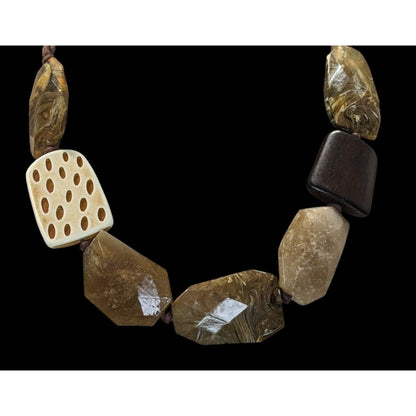 Chunky Bohemian Statement Necklace With Brown And Cream Simulated Stones