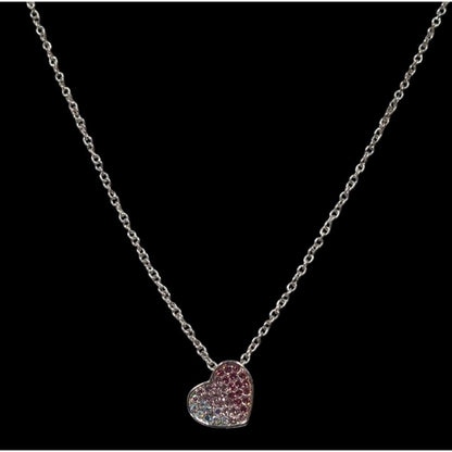 Coquette Heart Pendant Necklace With Pink And White Rhinestones