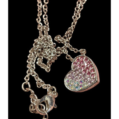 Coquette Heart Pendant Necklace With Pink And White Rhinestones