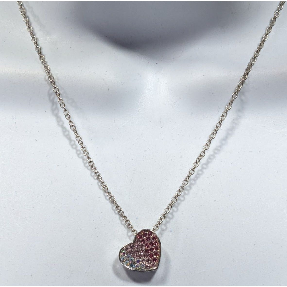 Coquette Heart Pendant Necklace With Pink And White Rhinestones
