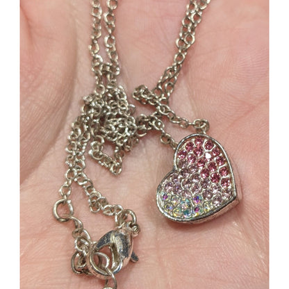 Coquette Heart Pendant Necklace With Pink And White Rhinestones