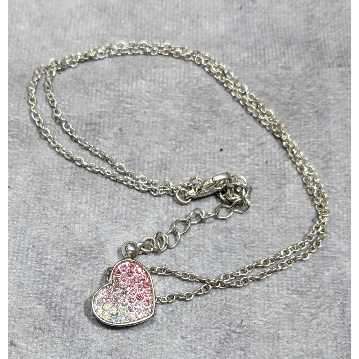 Coquette Heart Pendant Necklace With Pink And White Rhinestones