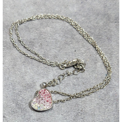 Coquette Heart Pendant Necklace With Pink And White Rhinestones