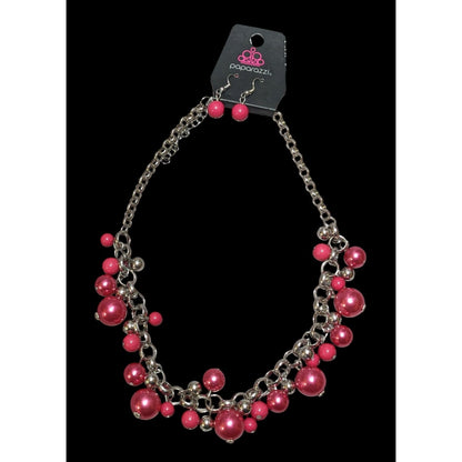 Paparazzi Pink And Silver Pearl Jewelry Set