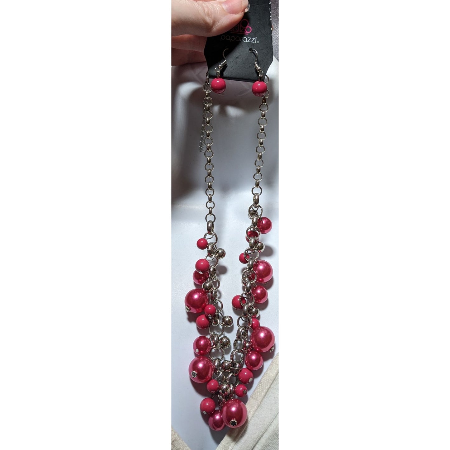 Paparazzi Pink And Silver Pearl Jewelry Set