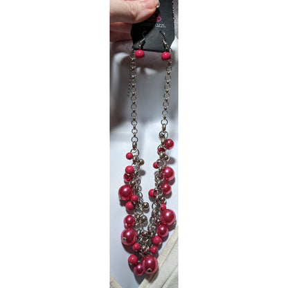 Paparazzi Pink And Silver Pearl Jewelry Set