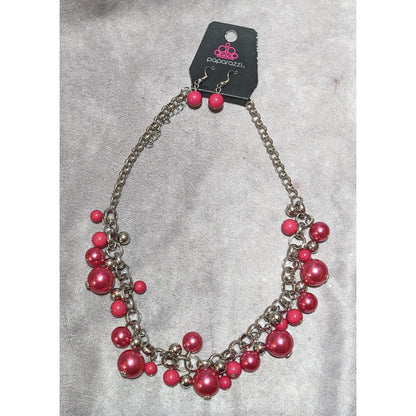 Paparazzi Pink And Silver Pearl Jewelry Set