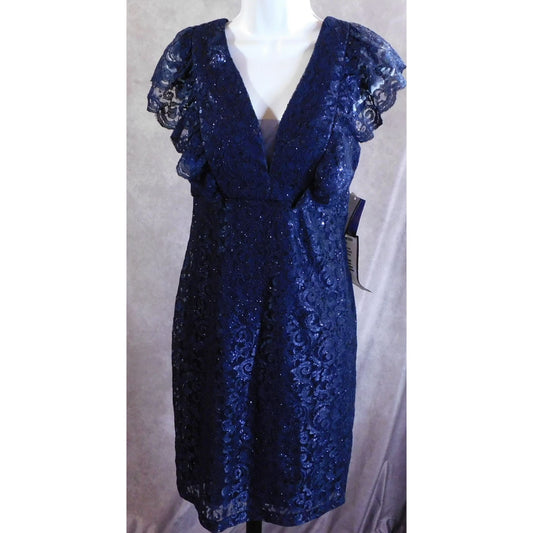 Nightway Sparkly Gothic Lace Dress In Dark Blue NWT