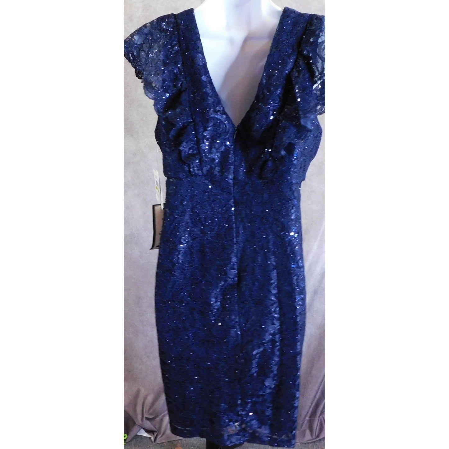 Nightway Sparkly Gothic Lace Dress In Dark Blue NWT