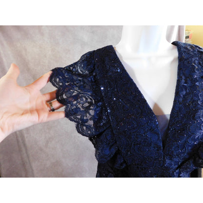 Nightway Sparkly Gothic Lace Dress In Dark Blue NWT