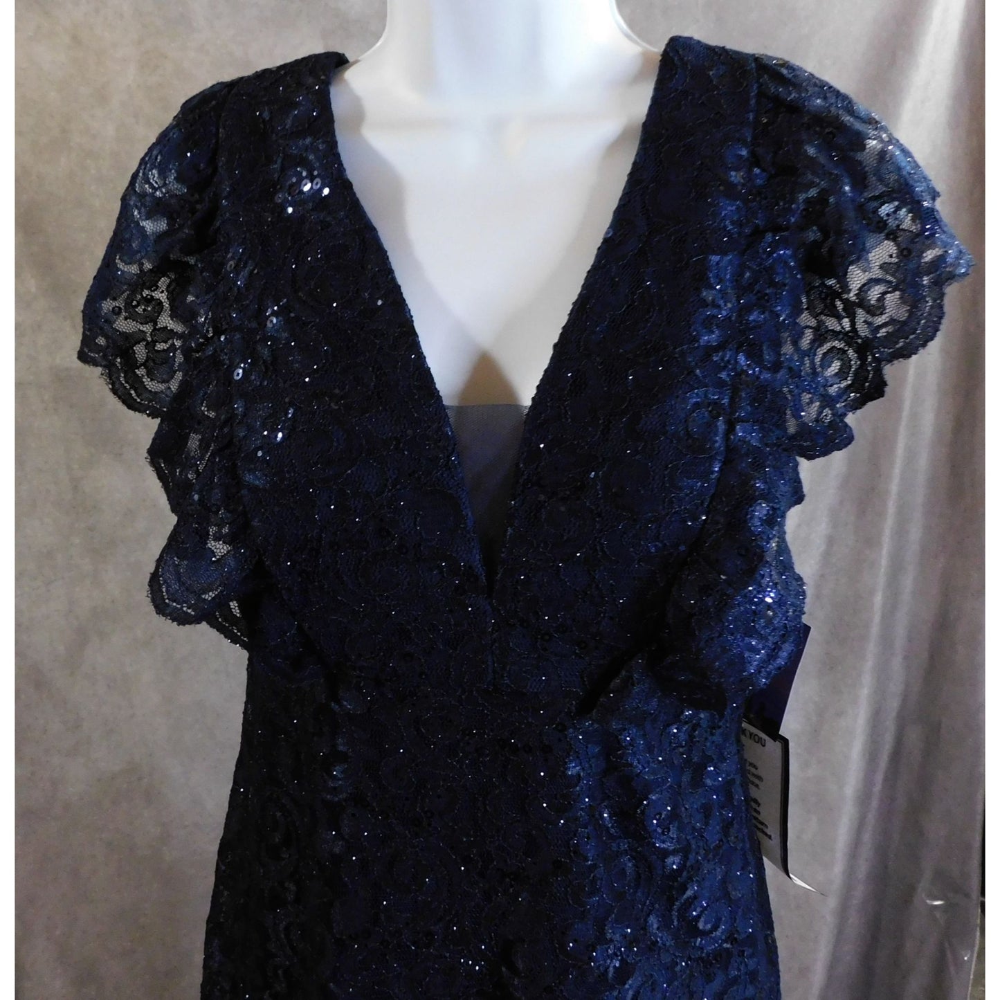 Nightway Sparkly Gothic Lace Dress In Dark Blue NWT