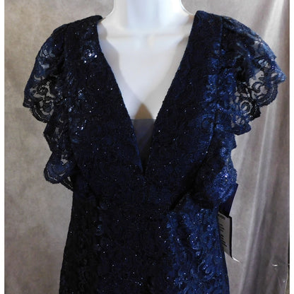 Nightway Sparkly Gothic Lace Dress In Dark Blue NWT