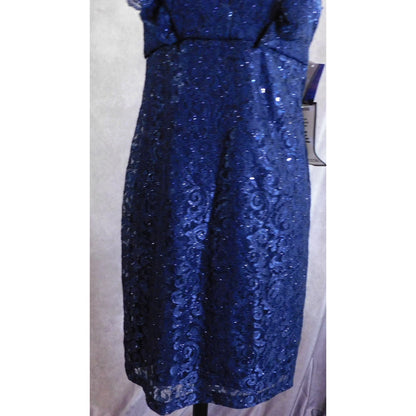 Nightway Sparkly Gothic Lace Dress In Dark Blue NWT