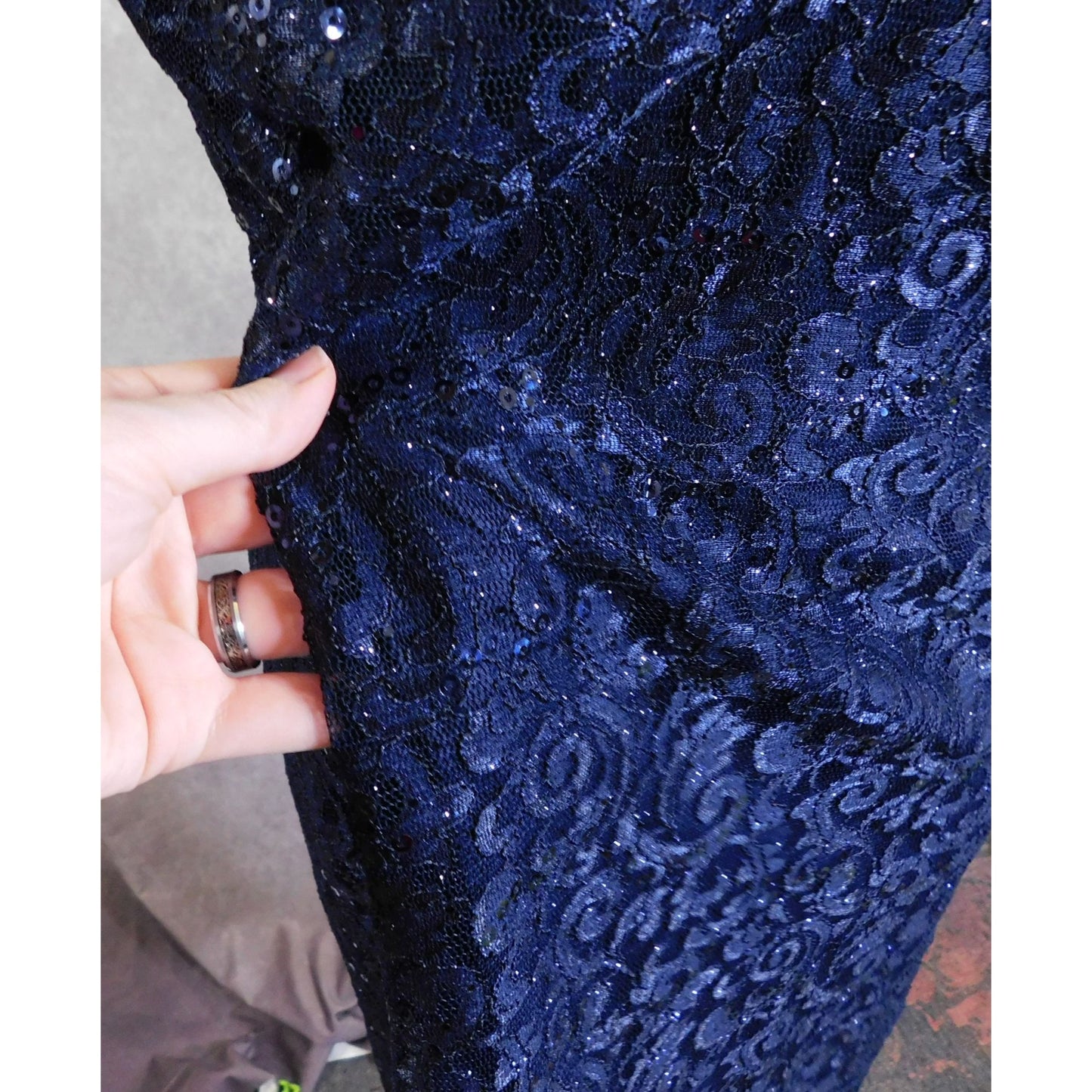 Nightway Sparkly Gothic Lace Dress In Dark Blue NWT
