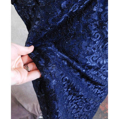 Nightway Sparkly Gothic Lace Dress In Dark Blue NWT
