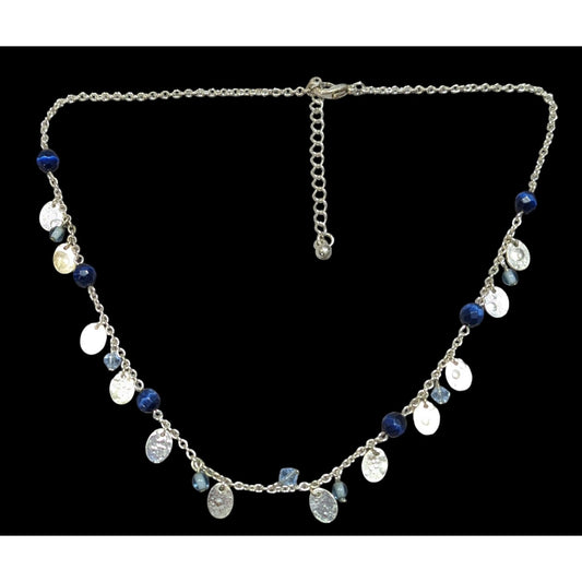 Preppy Classic Blue And Silver Tone Charm Necklace