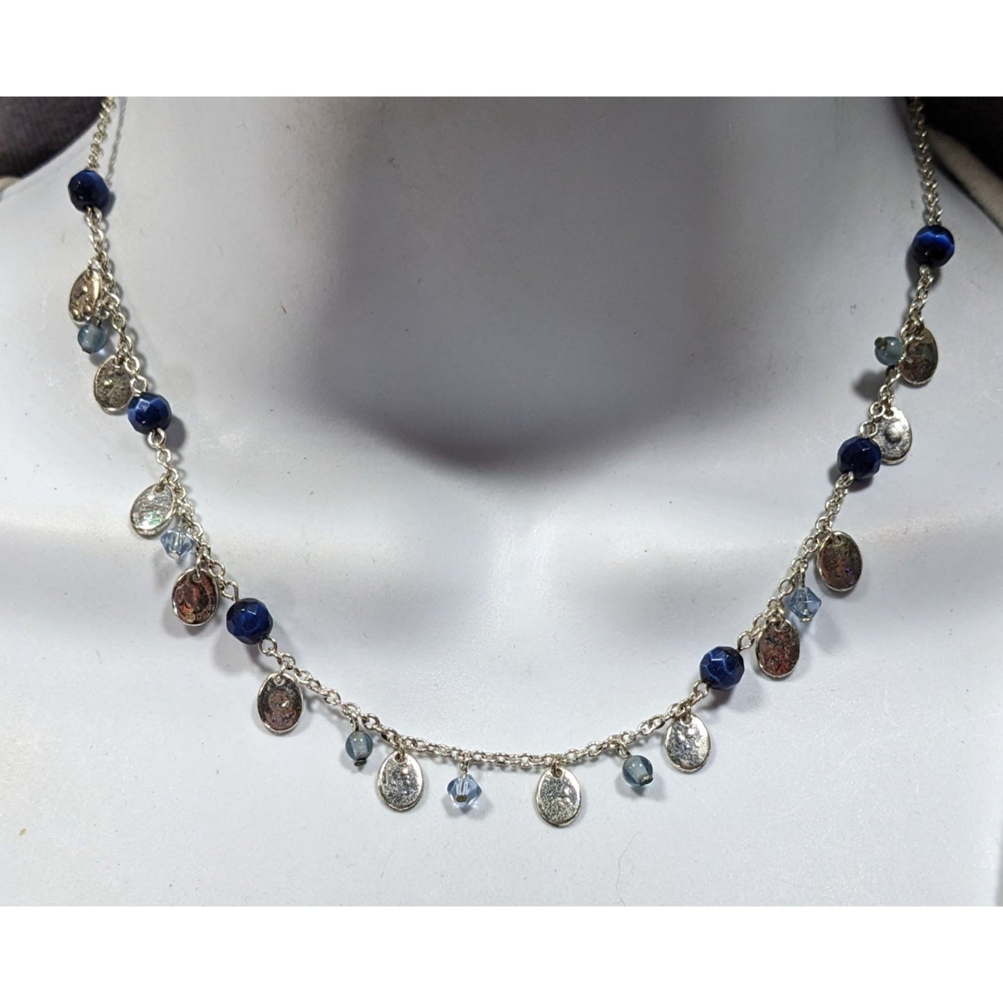 Preppy Classic Blue And Silver Tone Charm Necklace