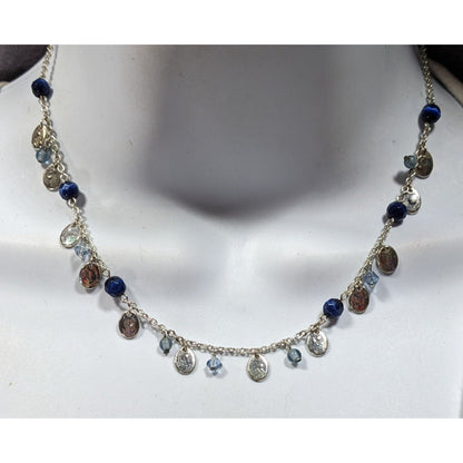 Preppy Classic Blue And Silver Tone Charm Necklace