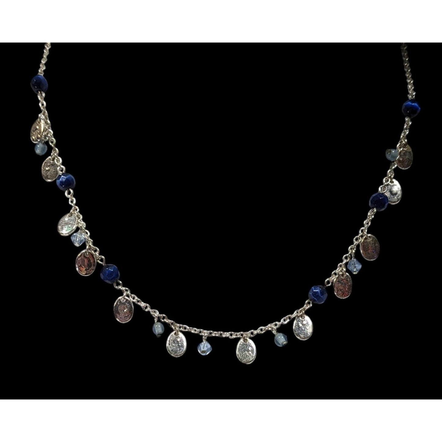 Preppy Classic Blue And Silver Tone Charm Necklace