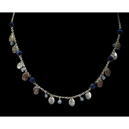 Preppy Classic Blue And Silver Tone Charm Necklace