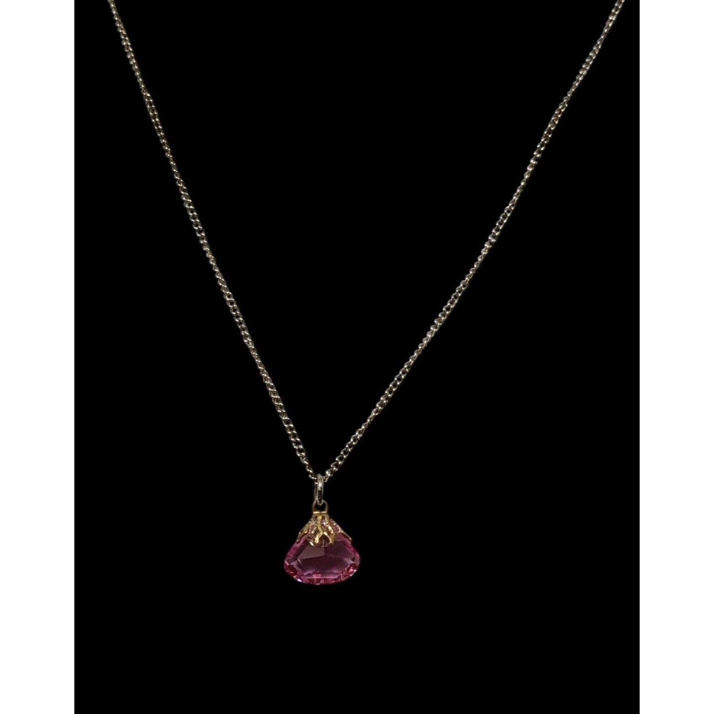 Vintage Pink Gemstone Pendant On Gold Tone Chain