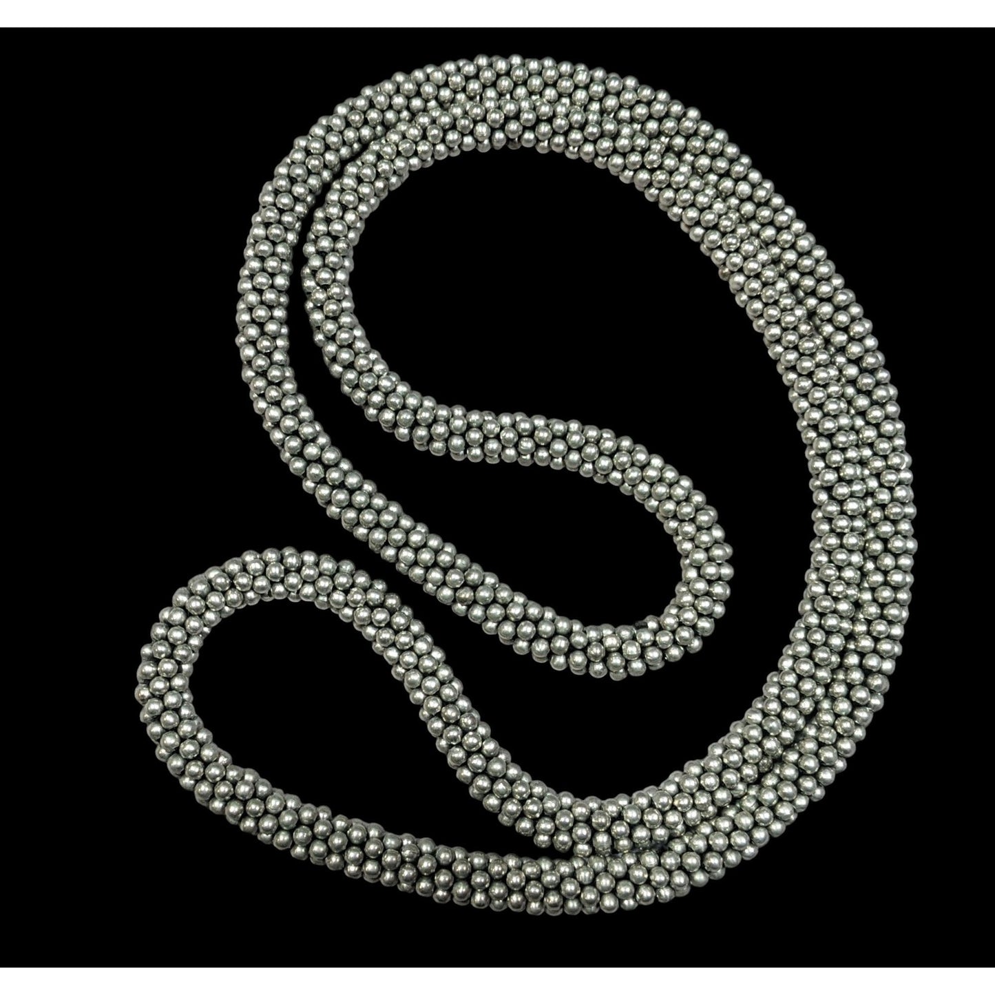Vintage Elegant Silver Tone Beaded Rope Necklace