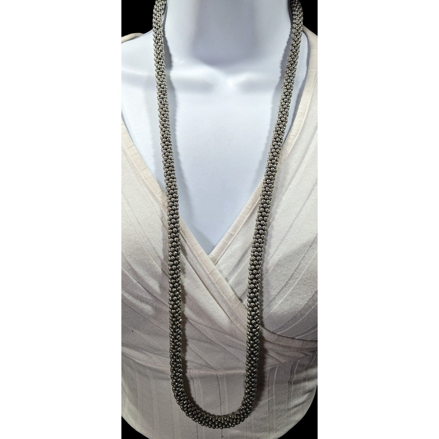 Vintage Elegant Silver Tone Beaded Rope Necklace