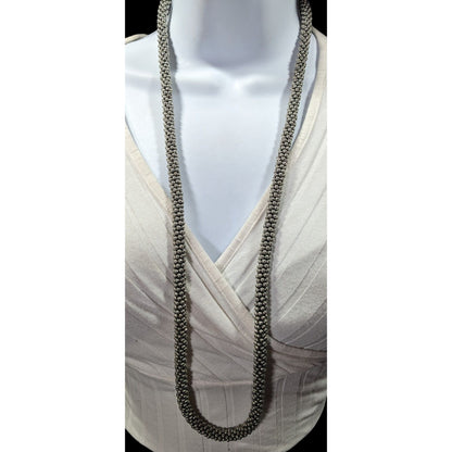 Vintage Elegant Silver Tone Beaded Rope Necklace
